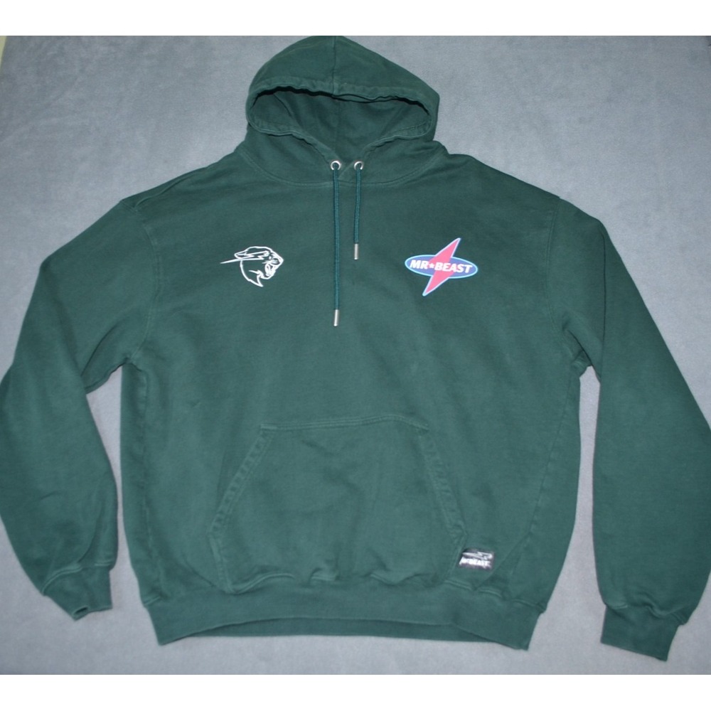 Mr Beast Hoodie Adult 2XL Green Pullover Fleece YouTube Sweatshirt Graphic